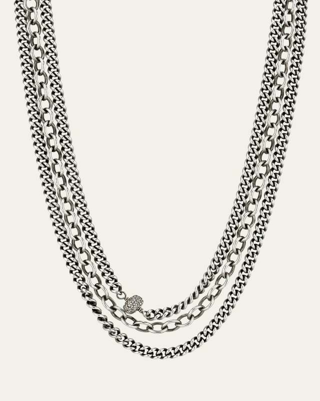 Triple Chain Necklace with 1 Pave Donut